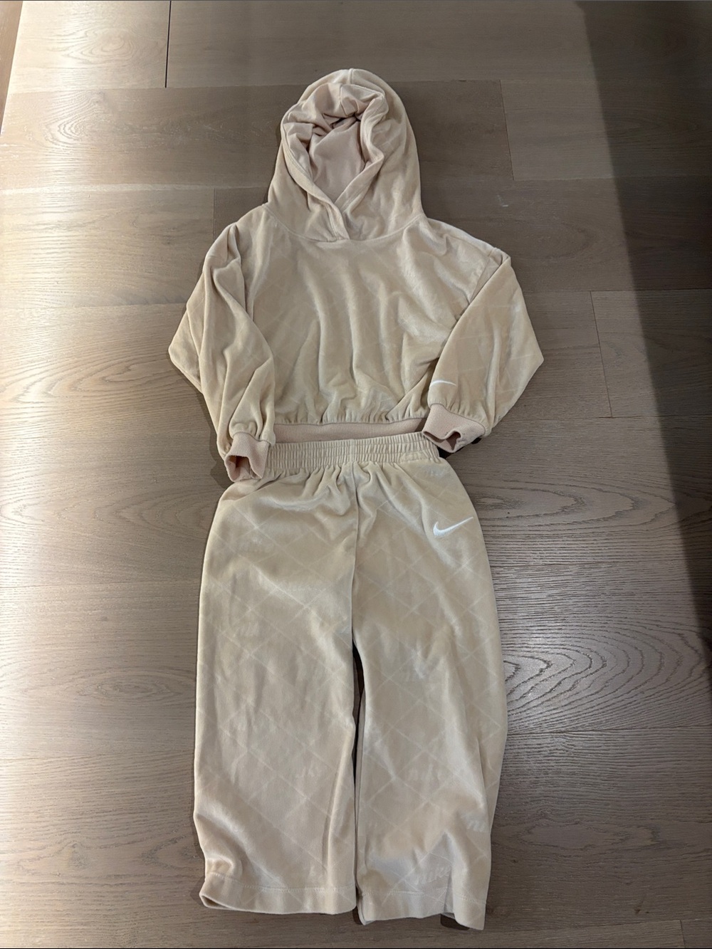 Nike Kids Beige Velour Hoodie & Joggers Set